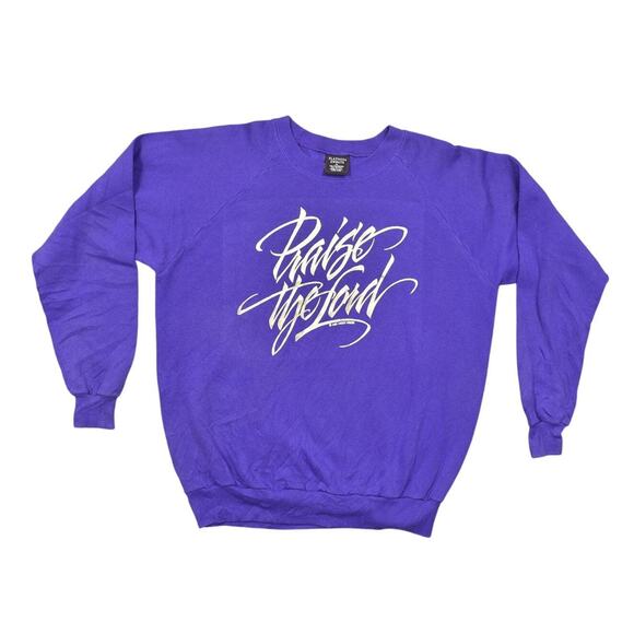 Vintage USA 1985 Platinum Sweats Purple Pullover Sweater XL Praise the Lord - Picture 1 of 7
